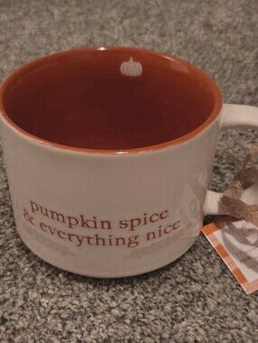 Pumpkin Spice & Everything Nice Ceramic Mug - Cream with Orange Interior